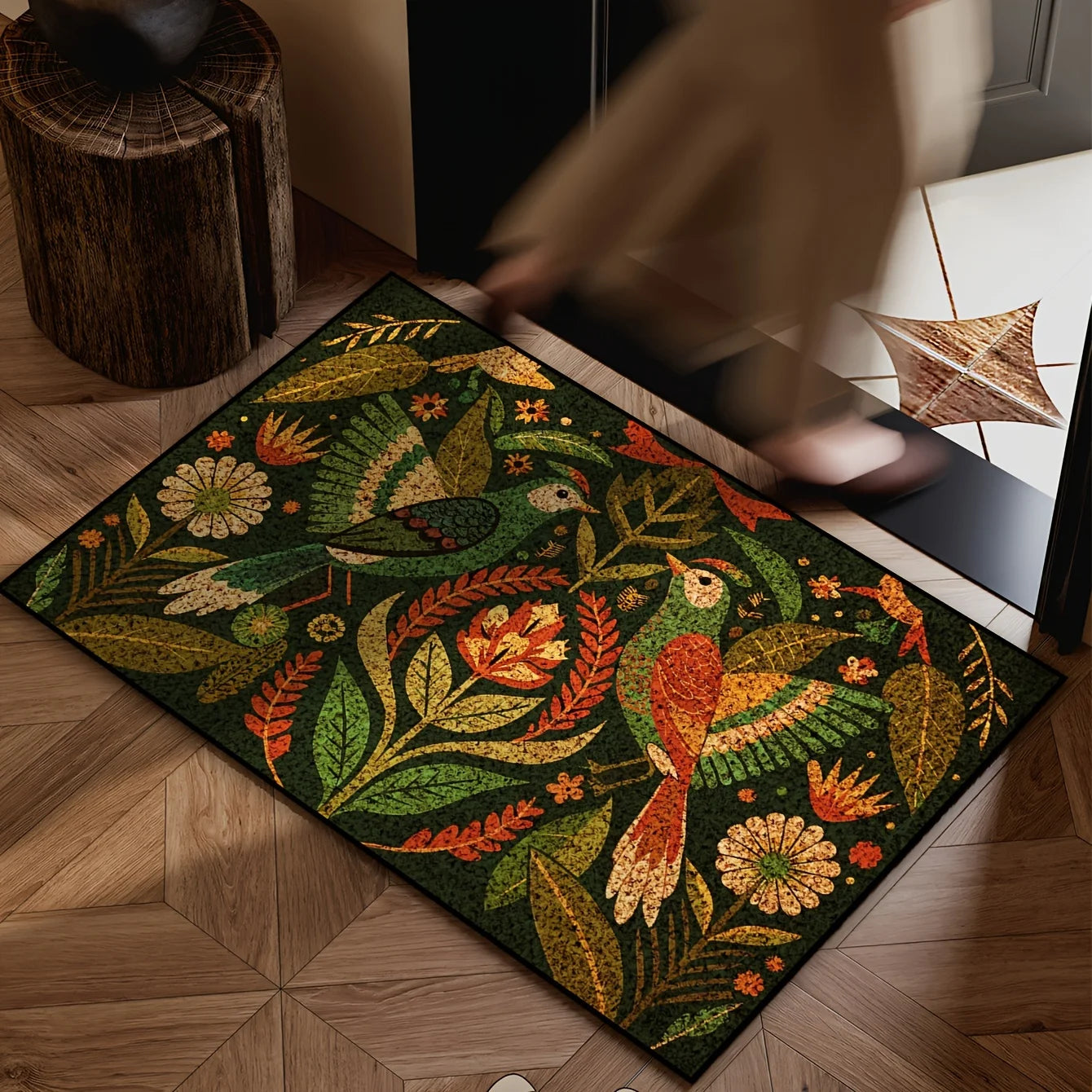 Navak Carpet Green Flowers Bird Plant Entrance Doormat Home Decor Washable Kitchen Hallway Balcony Rugs Bedroom Non-slip Floor Mat Decor