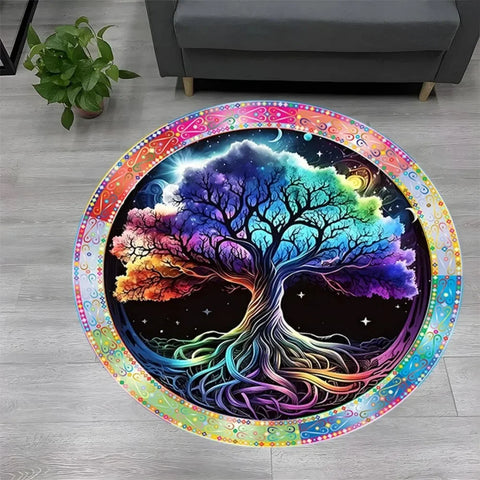 Navak Teppich, Baum des Lebens, runder Teppich, Natur-Mandala-Teppich, uralter spiritueller Dekorteppich, Meditations-Weltraumteppich, waschbare und rutschfeste Bodenmatte