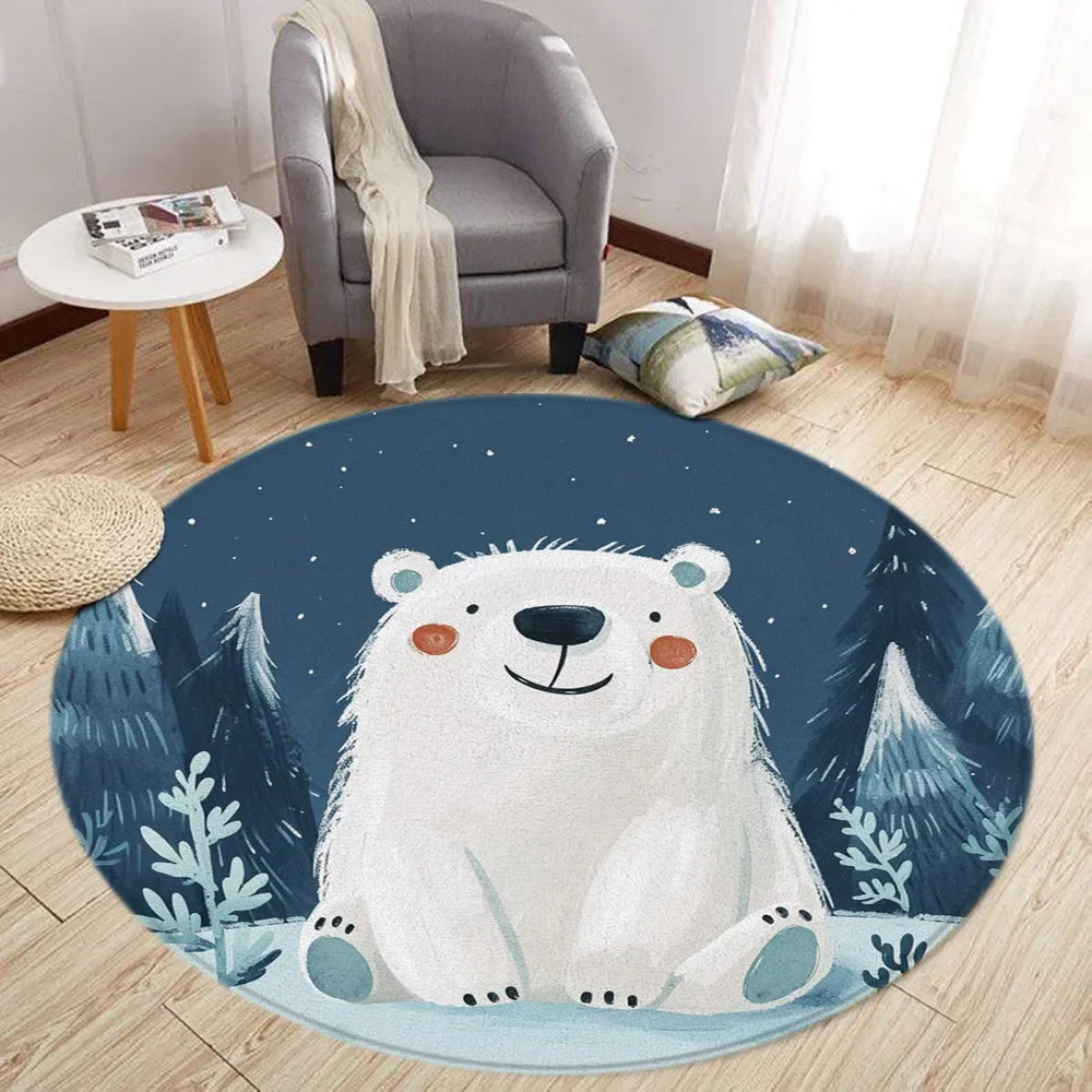 Navak Teppich Cartoon Löwe Liebe Bär Runder Teppich Wohnzimmer Dekoration Kaninchen Bär Waldtiere Schlafzimmer Teppiche Heimmatten Waschbare Freizeitteppiche