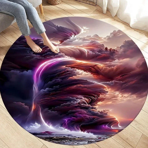 Navak Carpet Crystal Velvet Natural Disaster Runder Teppich, Fantasy Tornado Cloud Print Rutschfeste Bodenmatte für Wohnzimmer, Schlafzimmer, Sofa-Dekor