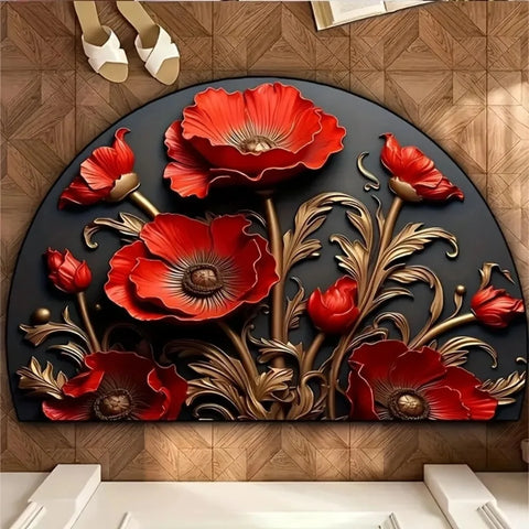 Navak Carpet Rutschfeste, halbrunde Fußmatte mit Blumenmuster, saugfähig, Willkommensteppich, waschbar, Fußmatte, Eingangsmatte für drinnen und draußen