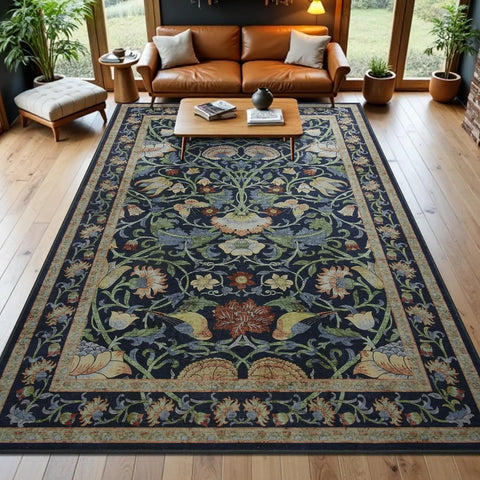Navak Teppich, Wohnzimmerteppich im nordischen Stil, Retro-Blumen- und Vogeldruck, Schlafzimmerteppiche, modisch, faltbar, maschinenwaschbar, Couchtischmatten