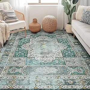 Navak Teppich, maschinenwaschbar, kein Flor, rutschfest, Vintage-Teppiche für Wohnzimmer, Schlafzimmer und Esszimmer, Bohemian-Stil, Used-Look I
