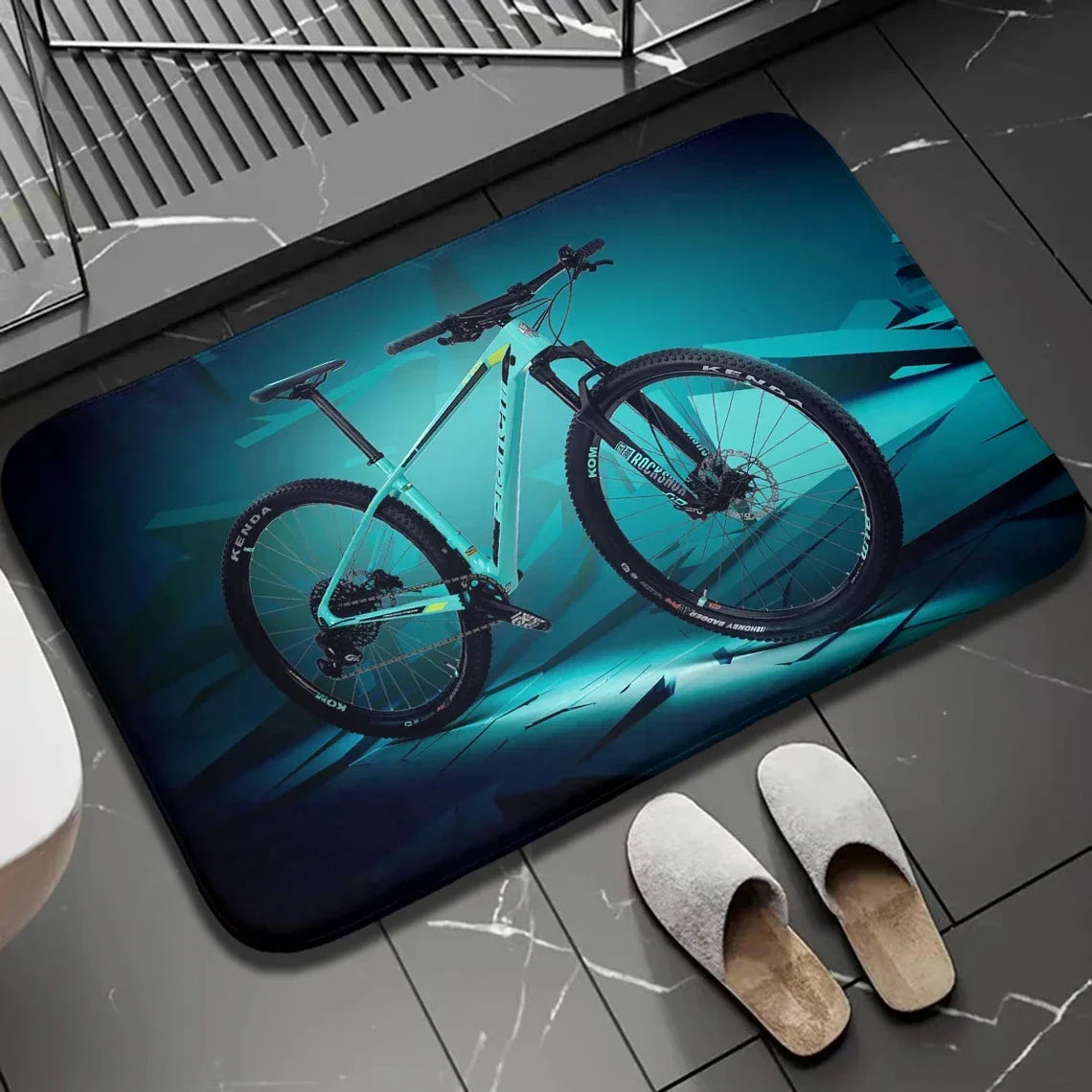 Navak Carpet 1 Stück Biker-Fußmatte für drinnen und draußen, rutschfest, Fahrrad-Aufdruck, Heimdekor, Teppich für Küche, Schlafzimmer, Bad, Fußmatten, waschbar, Bodenmatte