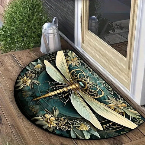 Navak Carpet Rutschfeste, halbrunde Fußmatte mit Blumenmuster, saugfähig, Willkommensteppich, waschbar, Fußmatte, Eingangsmatte für drinnen und draußen