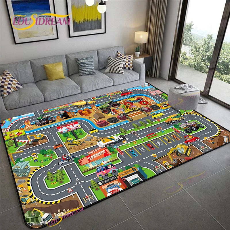 Navak Teppich Alfombra Straßenverkehrsroutenkarte Teppich Wohnzimmer Sofa Couchtisch Schlafzimmer Teppiche Küche Kinderspiel Anti-Rutsch-Bodenmatte Wohnkultur