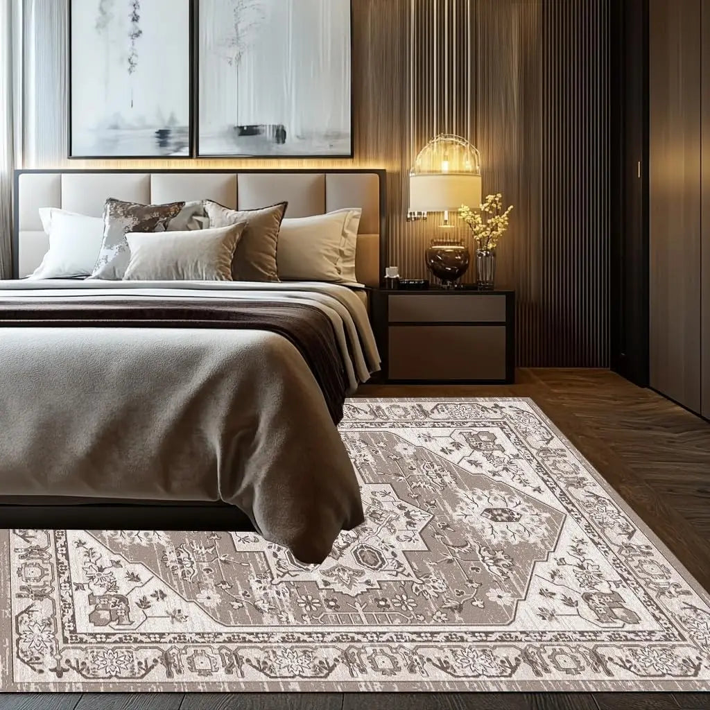 Navak Carpet Beige &amp; Elfenbein, waschbarer Flanell-Teppich, schmutzabweisend und rutschfest, Heimdekor-Teppich, für stark frequentierte Bereiche im Wohnzimmer