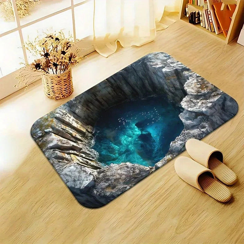 Navak Carpet 1 Stück 3D-Muster Landschaft Fußmatten Küchenteppiche Rutschfeste Pop-Design Badezimmerteppiche Badematte Teppich für Zuhause Waschbecken Wäsche Dekor