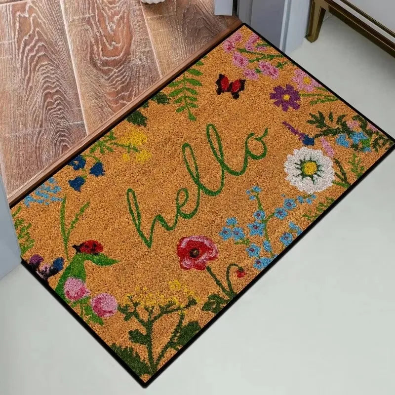 Navak Carpet 1 Stück Fußmatte mit Blumenbuchstaben-Aufdruck „Willkommen“, rutschfester Badvorleger, farbecht, Bodenmatte für Küche und Garten, waschbar, Heimdekor-Teppiche