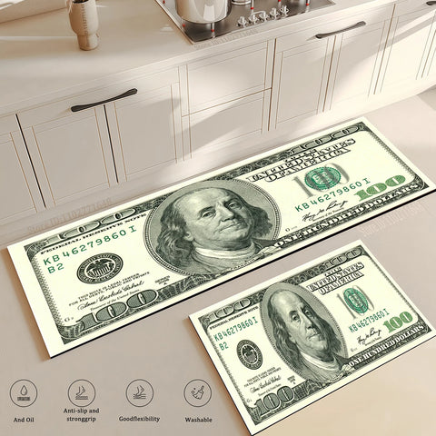 Navak Teppich Schwarz Gold 100 Dollar Bill Geld Küche Bodenmatte Home Fußmatte Korridor Balkon Lange Teppiche Nachttisch Rutschfester Saugfähiger Teppich