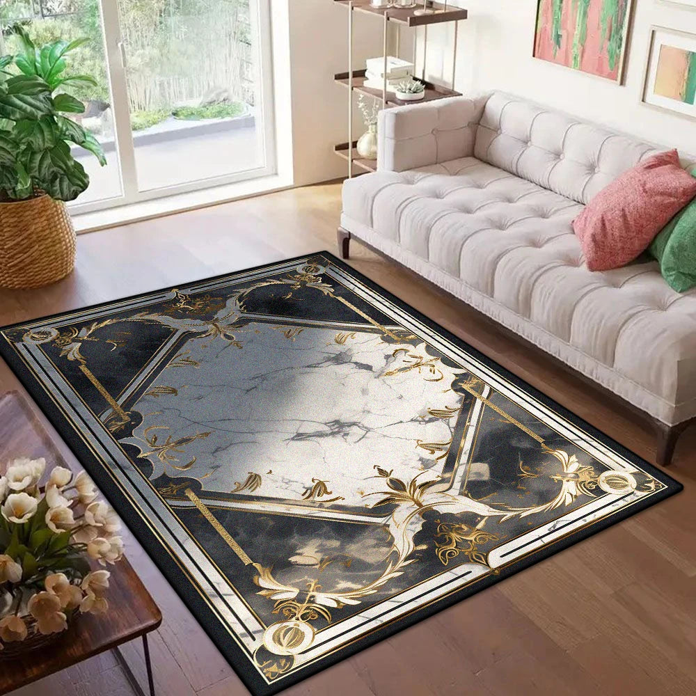 Navak Carpet Marmor-Stil, luxuriöser Teppich mit goldenem Rand für Wohnzimmer, weicher, rutschfester großer Schlafzimmerteppich, maschinenwaschbar, Eingangstürmatte