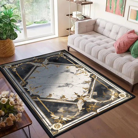 Navak Carpet Marmor-Stil, luxuriöser Teppich mit goldenem Rand für Wohnzimmer, weicher, rutschfester großer Schlafzimmerteppich, maschinenwaschbar, Eingangstürmatte