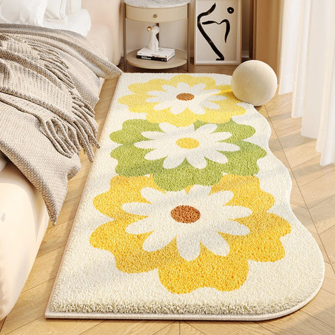 Navak Carpet Exclusive Picks Teppich für Schlafzimmer Flanell Nachttisch Teppich Nordisch Einfach Frische Blumen Schlafzimmer Wohnzimmer Sofa Teetisch Teppich