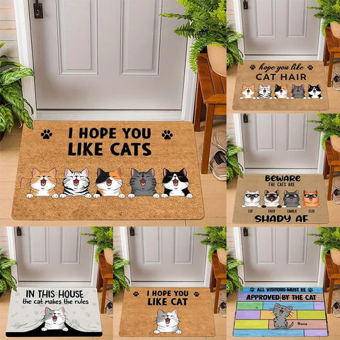 Navak Carpet Fußmatte mit süßem Katzen-Aufdruck, Willkommens-Fußmatte, rutschfest, maschinenwaschbar, für Wohnzimmer, Schlafzimmer, Badezimmer, Küche und Wäschevorleger