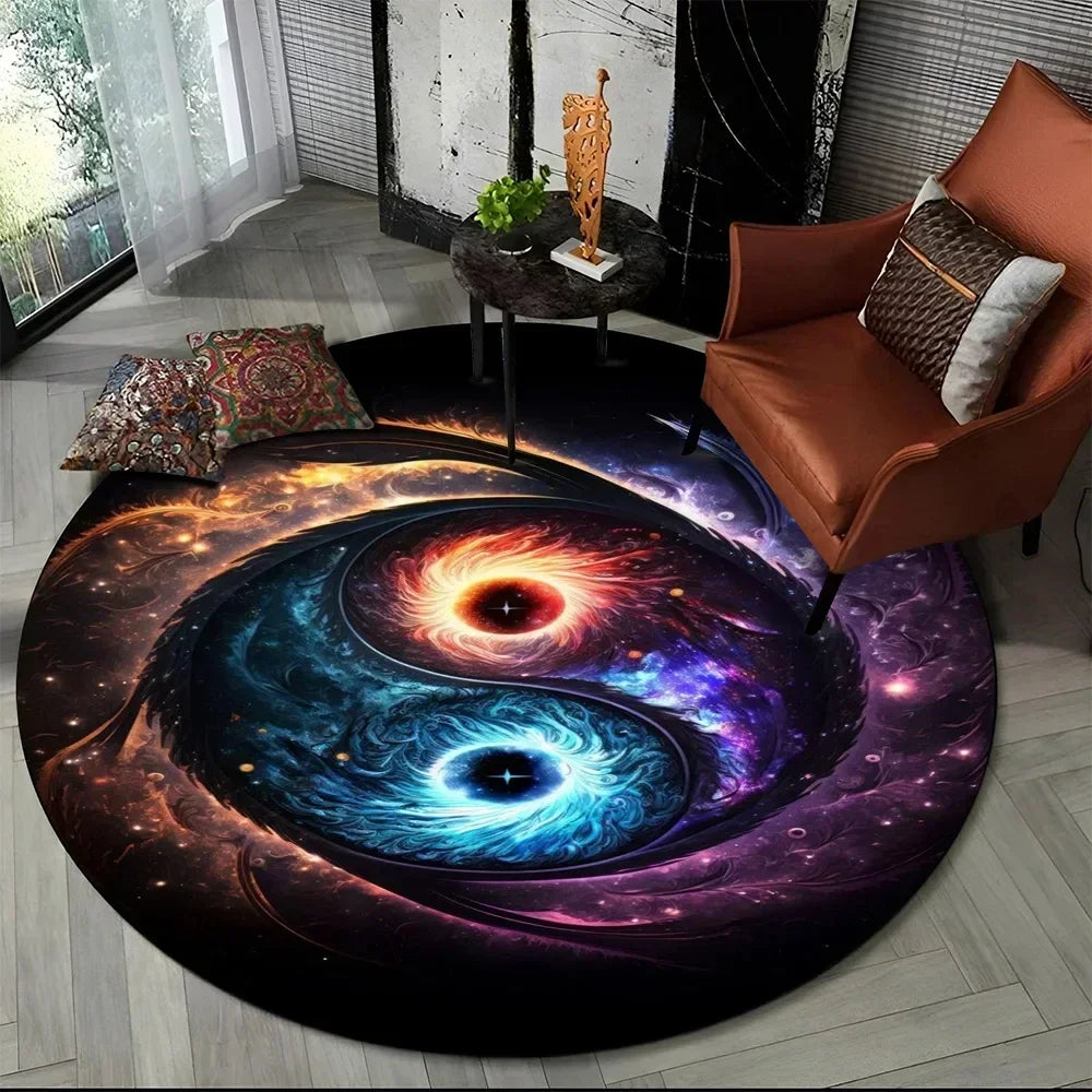 Navak Carpet Crystal Velvet Yin Yang Runder Teppich, 3D Tai Chi Druck, rutschfeste Bodenmatte für Wohnzimmer, Schlafzimmer, Heimdekor, Kreisbereichsteppich