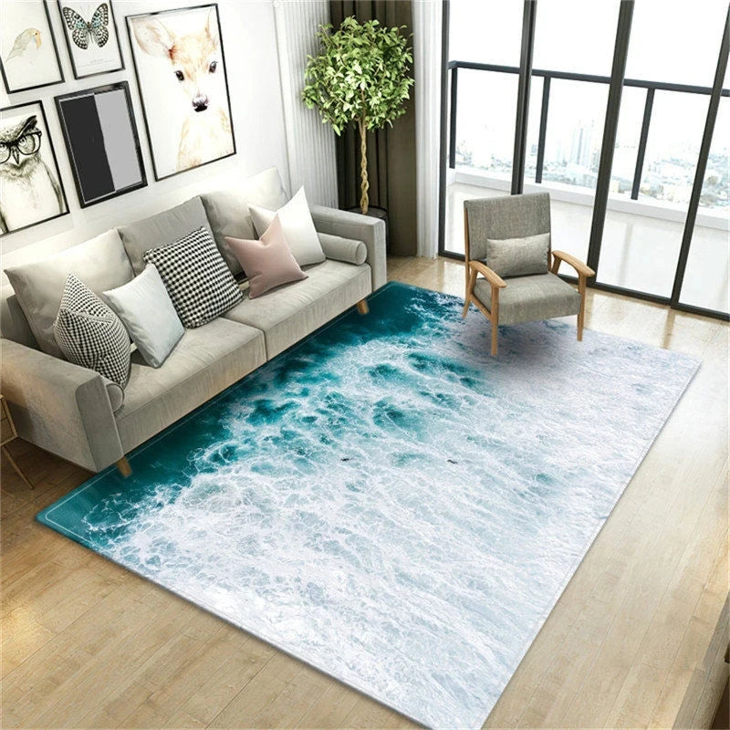 Navak Teppich, Strandwellen, 3D-gedruckte Teppiche für Wohnzimmer, Kinderzimmer, Küchenmatte, Bodenteppiche, moderne Eingangsmatte, Heim- und Badezimmerteppiche