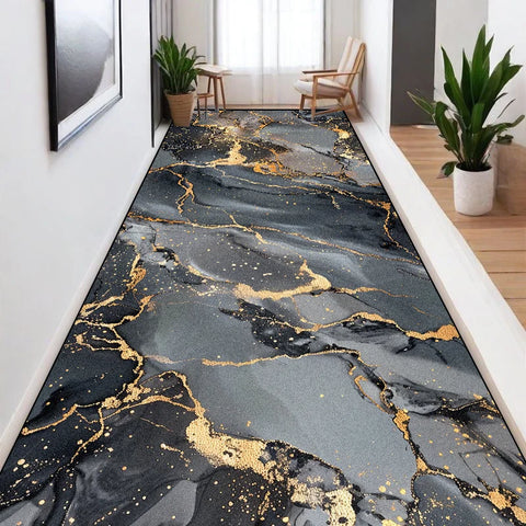 Navak Carpet Nordic Marble Style Long Corridor Carpets Villa Hall Non-slip Washable Runners Rugs Home Hotel Passageway Aisle Mat Customizable