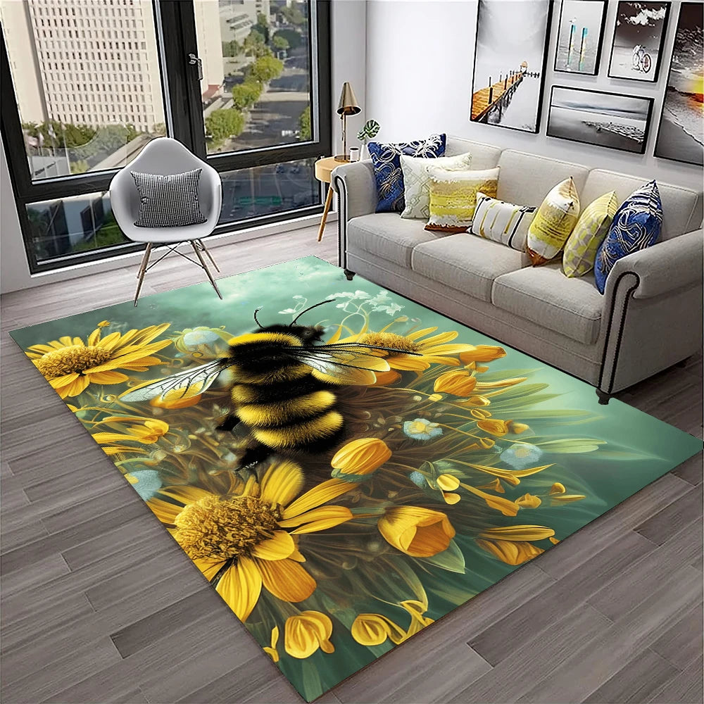 Navak Teppich, süße Biene, Honigbiene, Insekten-Cartoon, 3D-Teppich für Zuhause, Wohnzimmer, Schlafzimmer, Sofa, Fußmatte, Dekor, Kinderbereich, Teppich, rutschfeste Bodenmatte