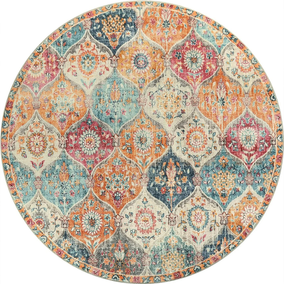 Navak Carpet Moroccan Trellis Washable Large Round Carpet Living Room Area Rugs Vintage Bedroom Sofa Coffee Table Kids Anti-slip floor Mats