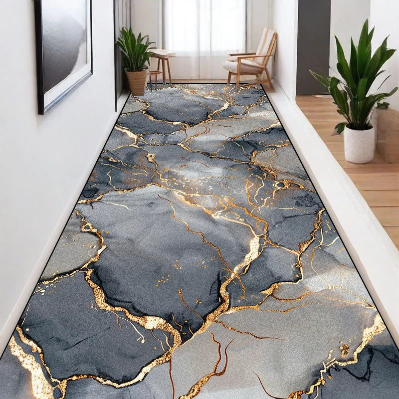 Navak Carpet Nordic Marble Style Long Corridor Carpets Villa Hall Non-slip Washable Runners Rugs Home Hotel Passageway Aisle Mat Customizable