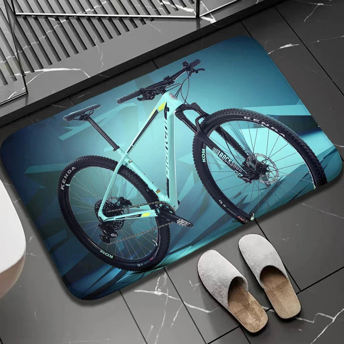 Navak Carpet 1 Stück Biker-Fußmatte für drinnen und draußen, rutschfest, Fahrrad-Aufdruck, Heimdekor, Teppich für Küche, Schlafzimmer, Bad, Fußmatten, waschbar, Bodenmatte