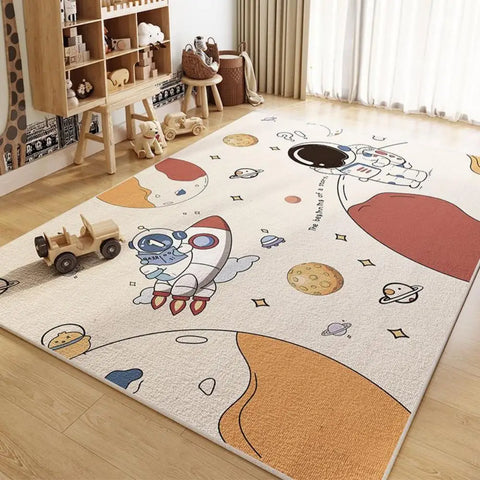 Navak Carpet Exclusive Picks Cartoon Space – Thema Kristall-Samtteppich, rutschfest und weich, Heimdekoration für Kinderzimmer