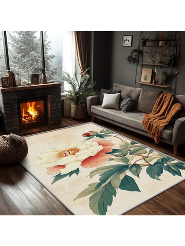 Navak Teppich Pfingstrosen-Blumenteppich, waschbar, Chinoiserie, floraler botanischer Bereichsteppich – Blumen-Orientalische Teppiche – Teppich im japanischen asiatischen Stil