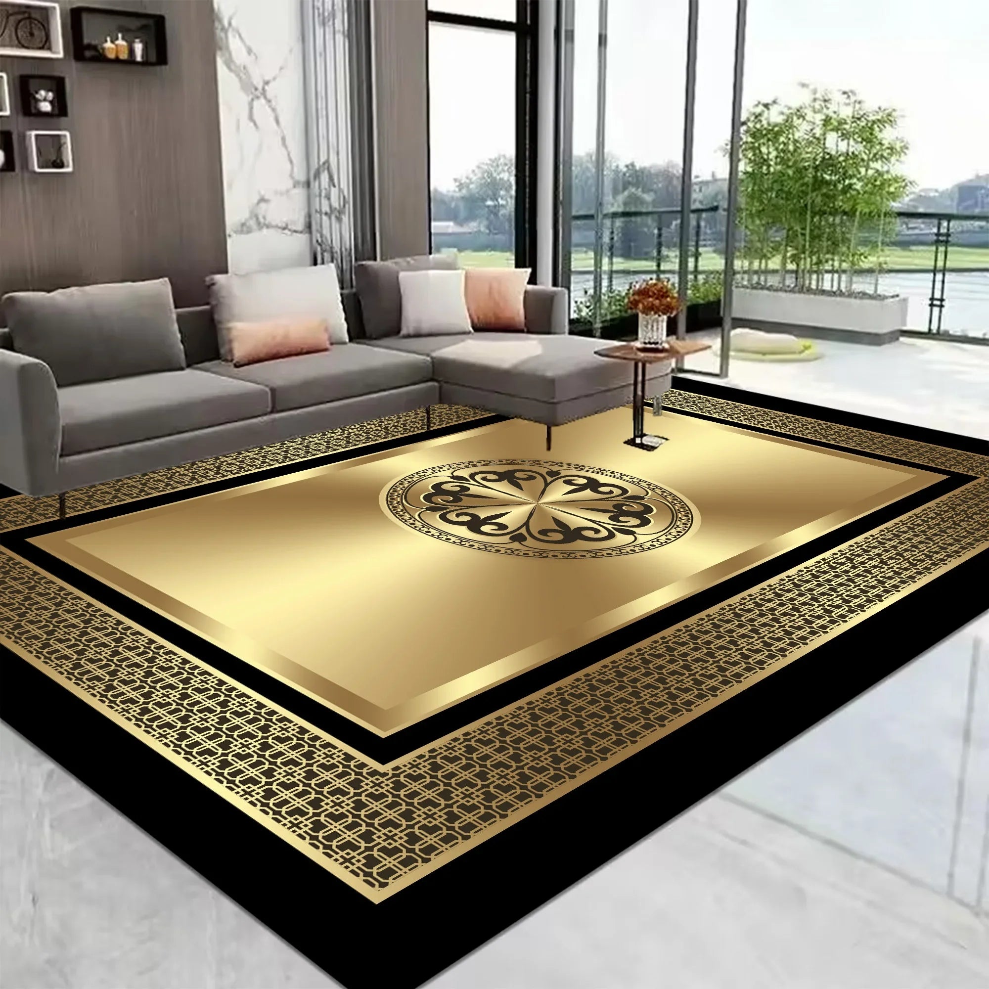 Navak Teppich, europäischer Goldteppich, großer Wohnzimmerteppich, Heimdekoration, luxuriöse Couchtischmatte, rutschfest, waschbar, für Schlafzimmer, Dekoration, Alfombra