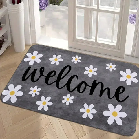 Navak Carpet Willkommens-Fußmatte mit Blumen- und Blattmotiv, für den Eingangsbereich, Dekoration, rutschfest, für Badezimmer, Eingangsbereich, Küchenteppich, waschbare Fußmatte