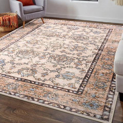 Navak Teppich-Teppiche für das Wohnzimmer, maschinenwaschbarer Vintage-Teppich, rutschfester Kurzflor-Überwurfteppich mit Gummirücken, waschbarer Teppich