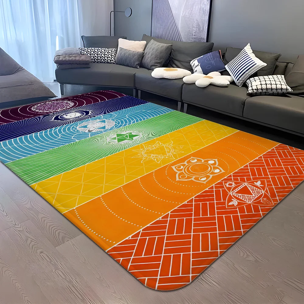 Navak Carpet Rainbow 7 Chakra Mandala Bohemia Yoga Fußmatte, waschbar, rutschfest, für Wohnzimmer, Sofa, Stühle, Bereichsmatte, Küche, Willkommens-Fußmatte