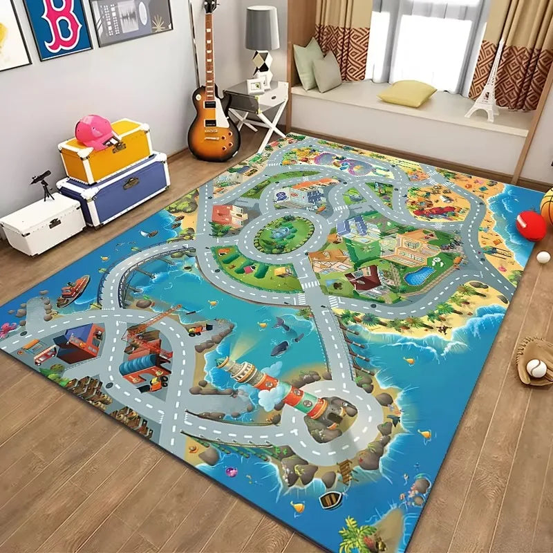 Navak Teppich, pädagogischer Spielteppich für Kinder, Stadtleben, Straßenverkehrssystem-Teppich für Schlafzimmer, Spielzimmer, lustige Lernbodenmatte, sichere Kinder