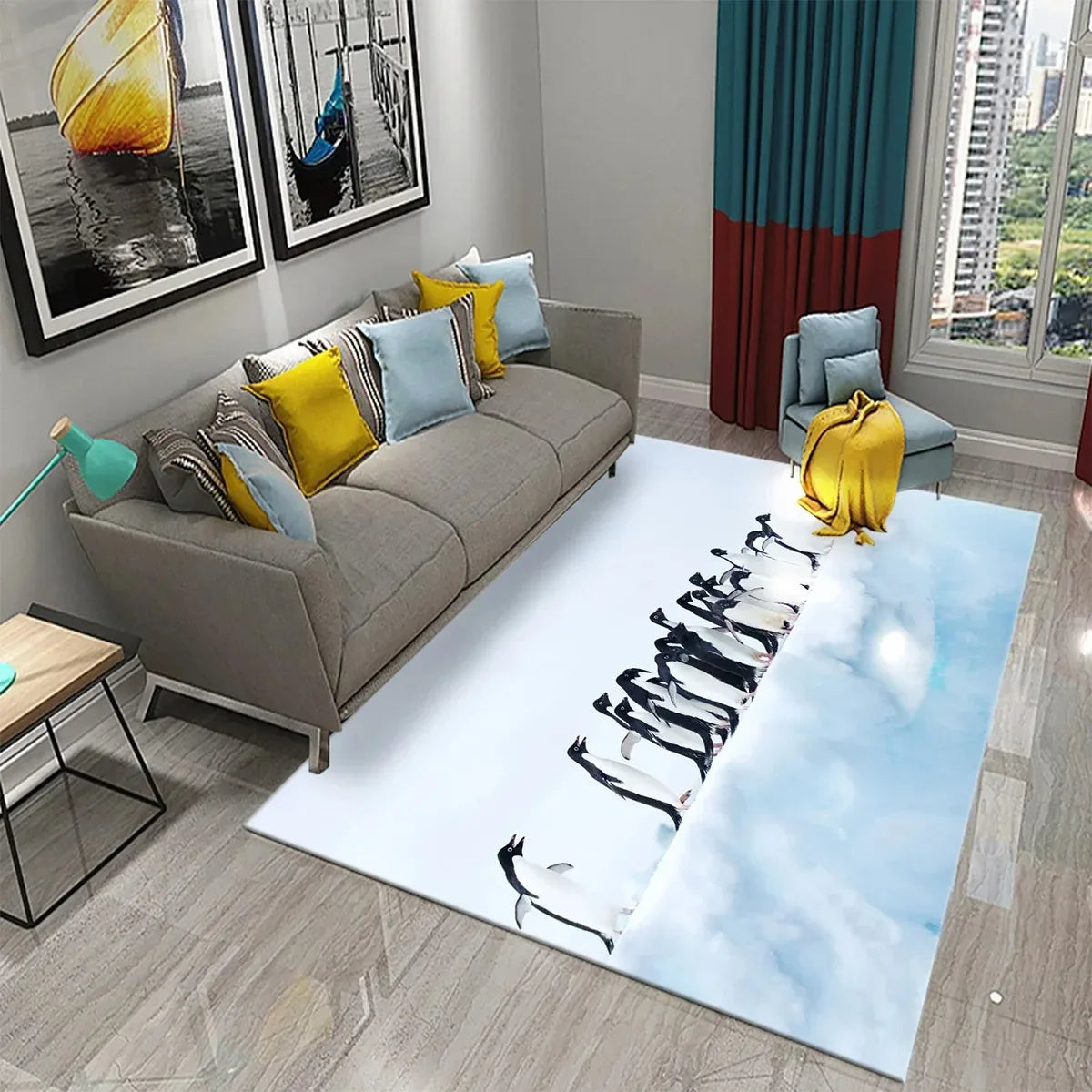 Navak Carpet Antarctica Penguin Pattern Carpet Lovely Animal Design Living Room Bedroom And Bathroom Non-Slip Carpet