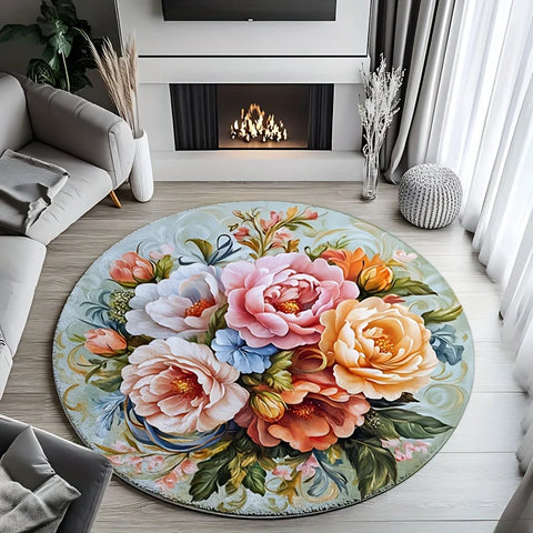 Navak Carpet 1pc Runde Bodenmatte mit Blumenmuster, Polyestergewebe, geeignet für Schlafzimmer- und Wohnzimmerdekoration