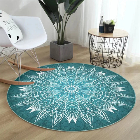 Navak Teppich, grüner Mandala-Druck, Teppich für Wohnzimmer, Schlafzimmer, Nachttisch, rutschfest, weich, Teppiche für Couchtische, Lounge-Fußmatte, waschbar