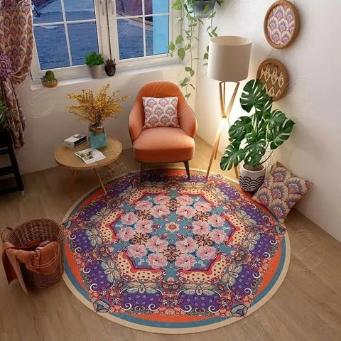 Navak Teppich, persischer Retro-Ethno-Stil, runder Wohnzimmerteppich, Couchtisch, Hängesessel, Drehstuhl, Bodenmatte, Schlafzimmer, Nachttischteppich