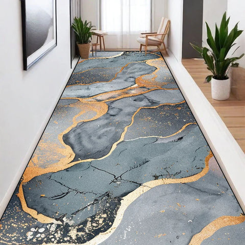 Navak Carpet Nordic Marble Style Long Corridor Carpets Villa Hall Non-slip Washable Runners Rugs Home Hotel Passageway Aisle Mat Customizable