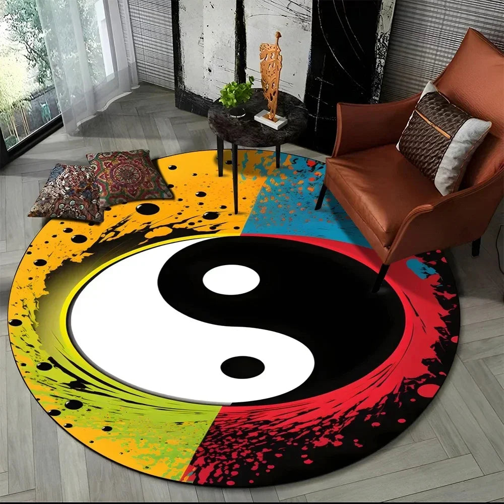 Navak Carpet Crystal Velvet Yin Yang Runder Teppich, 3D Tai Chi Druck, rutschfeste Bodenmatte für Wohnzimmer, Schlafzimmer, Heimdekor, Kreisbereichsteppich