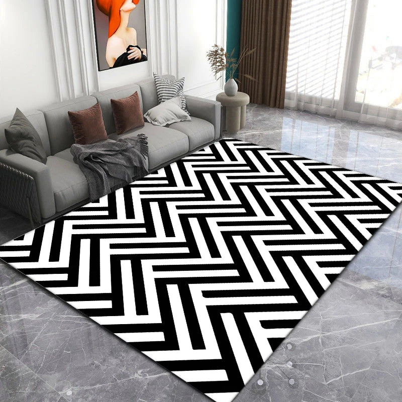 Navak Carpet Nordic Black White Simple Style Carpets for Living Room Soft Washable Non-slip Large Area Rugs for Bedroom Decoration Home Mat
