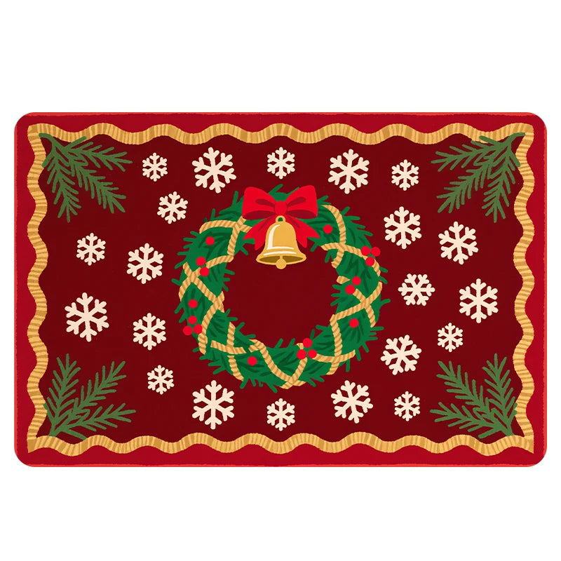 Navak Carpet Exclusive Picks Luxuriöser rot-grüner Flanell-Weihnachtsgeschenk-Teppich, rutschfest, sicher, weich, Feiertags-Bodenmatte, Dekoration, weich, bequem zum Stehen