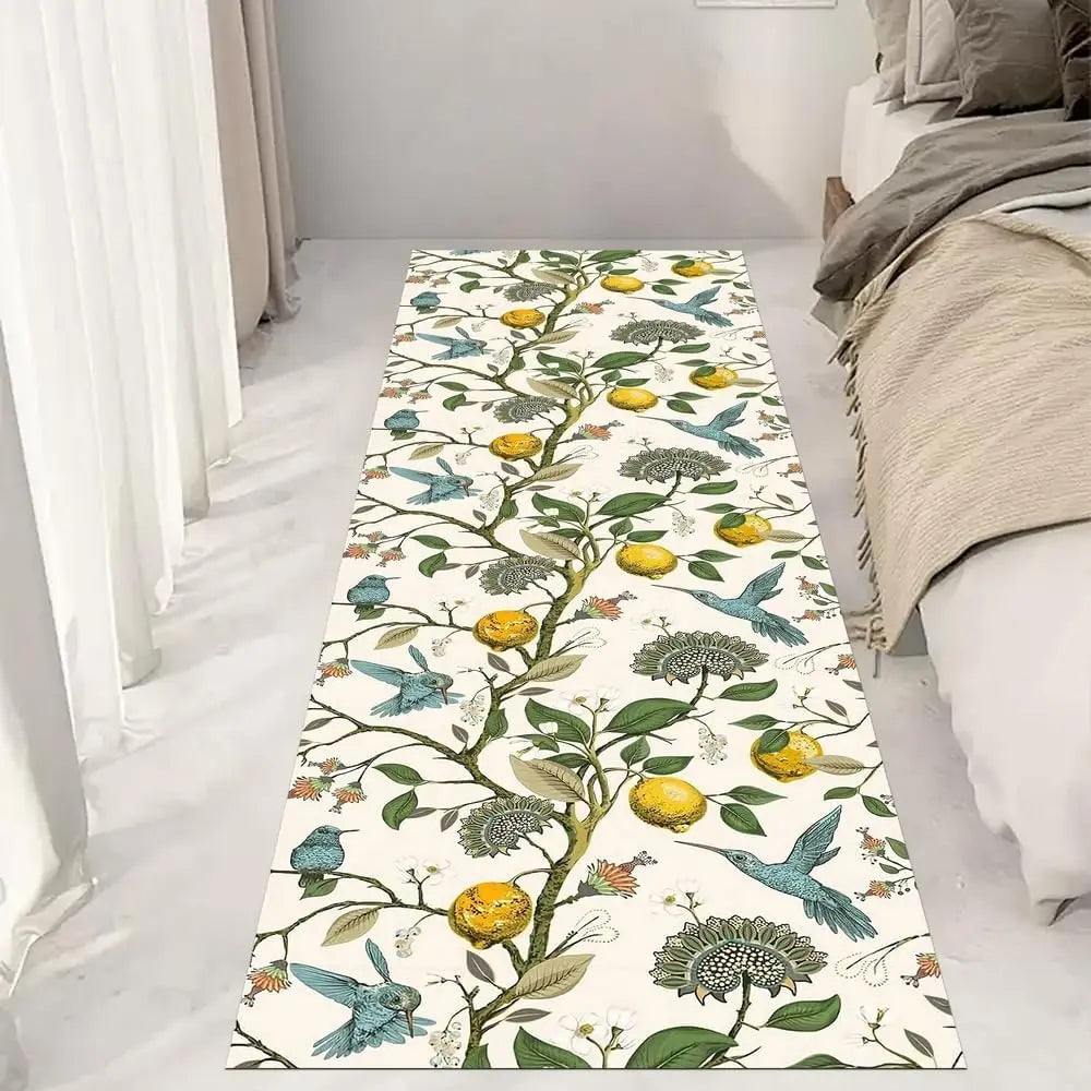 Navak Teppich Zitronenbaum Blumenvogel Küchenmatte Dekor Teppich für Wohnzimmer Rutschfester Flur Balkon Teppiche Schlafzimmer Fußmatte Badefußpolster