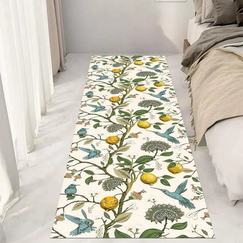 Navak Teppich Zitronenbaum Blumenvogel Küchenmatte Dekor Teppich für Wohnzimmer Rutschfester Flur Balkon Teppiche Schlafzimmer Fußmatte Badefußpolster