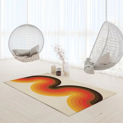 Navak Teppich Mid Century Modern Art Teppiche Skandinavischer Stil Wohnzimmer Teppich Retro 70er Jahre Bereich Teppich Neutral Abstrakt Geometrischer Teppich Rutschfest