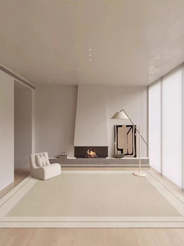 Navak-Teppich, Beige, Hellgrau, Plüschteppich mit elegantem Bordürendesign, weicher, dicker Florteppich für Wohnzimmer, Schlafzimmer, Heimdekoration, großer Teppich