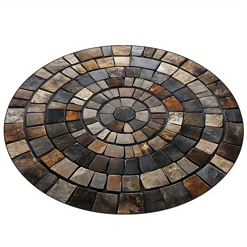 Navak Carpet Spiral Stone Mat, strapazierfähiges Polyester, handwaschbar und lichtbeständig, stilvoller runder Teppich für draußen/drinnen