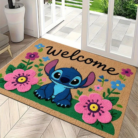 Navak Carpet 1 Stück Stitch Welcome Fußmatte, lebendiges Blumendesign, perfekt für Hauseingang, Schlafzimmer und Badezimmertüren, leicht zu reinigen, nur von Hand waschen