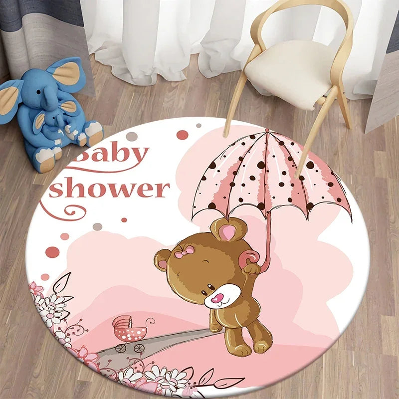 Navak Teppich Cartoon Niedlicher Bär Runder Teppich für Wohnzimmer Teppiche Badematte für Kinderzimmer Matten Schlafzimmer Teppiche Baby Kinderzimmer Wohnkultur