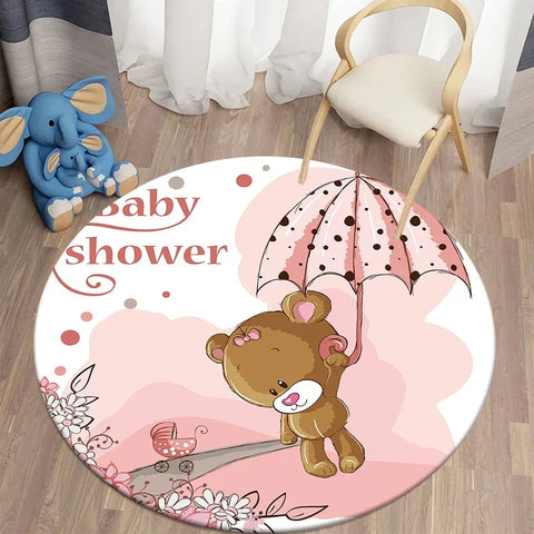 Navak Teppich Cartoon Niedlicher Bär Runder Teppich für Wohnzimmer Teppiche Badematte für Kinderzimmer Matten Schlafzimmer Teppiche Baby Kinderzimmer Wohnkultur