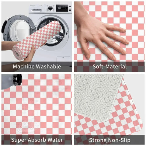 Navak Carpet Checkered Pattern Pastel Pink X White Doormat Rug Carpet Mat Footpad Polyester Non-slip Absorbent Mat Entrance Kitchen Bedroom