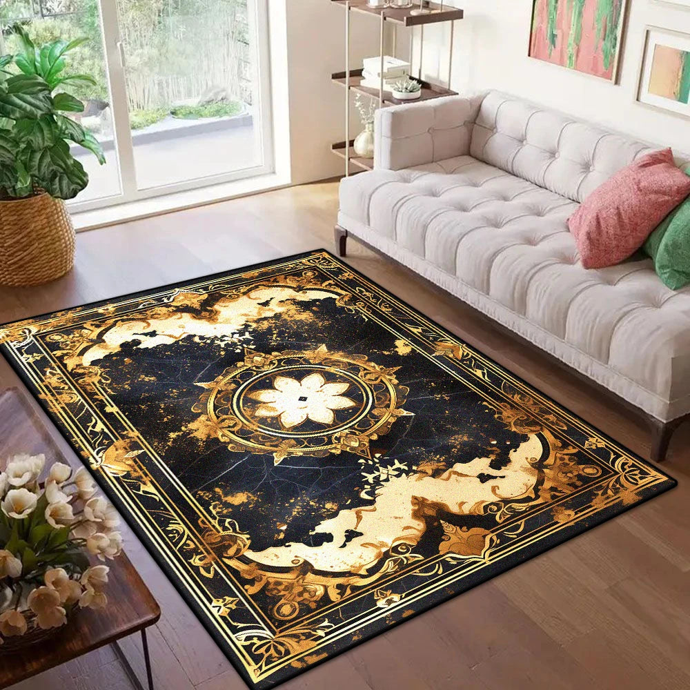 Navak Carpet Marmor-Stil, luxuriöser Teppich mit goldenem Rand für Wohnzimmer, weicher, rutschfester großer Schlafzimmerteppich, maschinenwaschbar, Eingangstürmatte